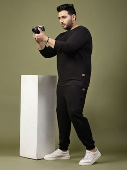 RIGO - Men Black Solid Plus Size Terry Tracksuit (Set of 2)