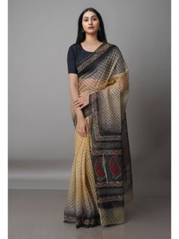 Unnati Silks - Multi-Color Pure Block Printed Kota Cotton Saree with Unstitched Blouse