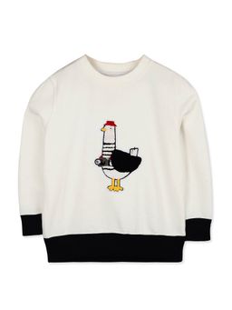 CHERRY CRUMBLE BY NITT HYMAN - White & Navy Blue Winterwear Tourist Fleece Sweatshirt