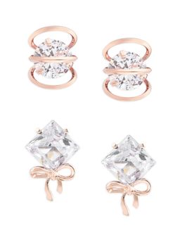 Zaveri Pearls - Rose Gold Contemporary Stud Earrings-ZPFK12780 (Set of 2)