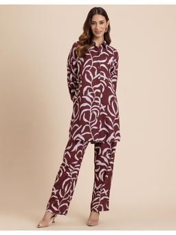 Moomaya - Loose Fit Co-Ord Set In Maroon (Set of 2)