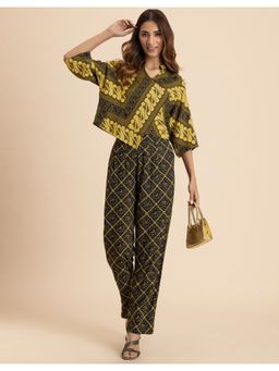 Moomaya - Printed Rayon Co-Ord Set In Olive (Set of 2)