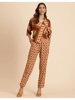 Moomaya - Printed Rayon Co-Ord Set In Orange (Set of 2)