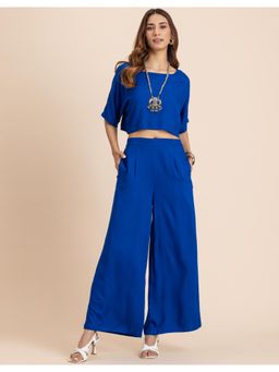 Moomaya - Round Neck Rayon Co-Ord Set In Navy Blue (Set of 2)