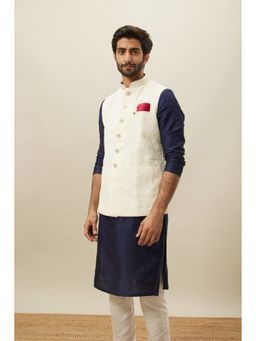 Manyavar - Off White / Cream Georgette Embroidered Sleeveless Nehru Jacket