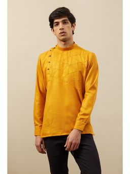 Manyavar - Mustard Blended Viscose Solid Full Sleeves Short Kurta