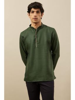 Manyavar - Green Blended Viscose Solid Full Sleeves Short Kurta
