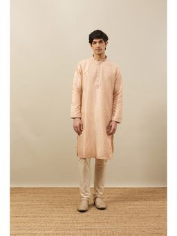 Manyavar - Peach Art Silk Self Design Kurta with Pencil Pyjama (Set of 2)