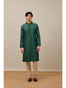 Manyavar - Green Blended Viscose Self Design Kurta with Pencil Pyjama (Set of 2)
