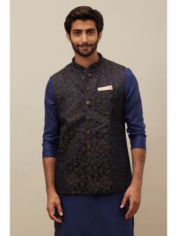 Manyavar - Black Brocade Self Design Sleeveless Nehru Jacket