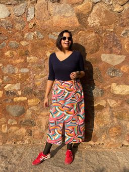 Label Tanvee - Rainbow Front Slit Midi Skirt