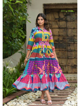 Juniper - Multi-Color Printed Cambric Dress with Buttons & Dori (Set of 2)