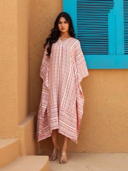 The Kaftan Company - Pink Stripes Cotton Kaftan Dress