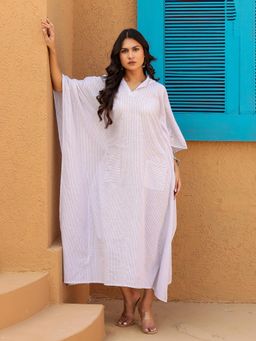 The Kaftan Company - Purple Stripes Printed Hoody Kaftan Dress