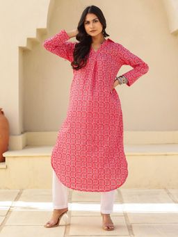 The Kaftan Company - Bold Red Geometric Print Cotton Kurta