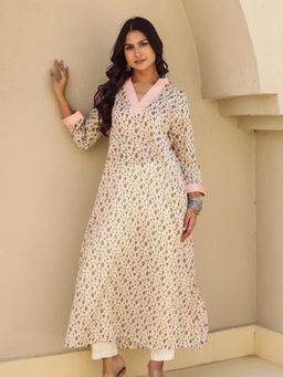 The Kaftan Company - Contrast Off White Printed A-Line Cotton Kurta