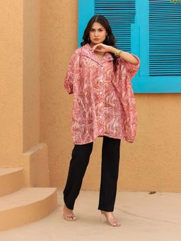 The Kaftan Company - Pink Marble Print Oversized Polyester Top
