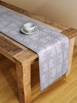 ARRABI - White Graphic TC Cotton Blend 4 SEATER Table Runner