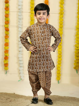 The Mom Store - Brown Espresso Edge Printed Boys Kurta with Dhoti (Set of 2)