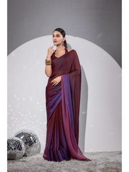 Swtantra - Exotic Raisin Ombre Chiffon With Beads And Unstitched Blouse Fabric