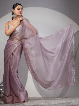 Swtantra - Sparkle In Pink Sky Shimmer Chiffon Saree With Unstitched Blouse Fabric