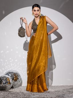 Swtantra - Blitz Gold Organza Saree With Unstitched Blouse Fabric