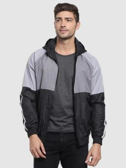 Bewakoof - Air 1.0 Men's Black & Grey Color Block Plus Size Windcheater Jacket