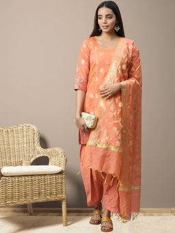 Chhabra 555 - Peach Banarasi Zari Minakari Floral Kurta with Salwar and Dupatta (Set of 3)