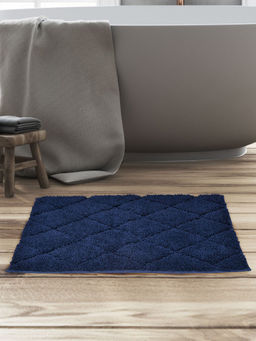 At Home by Nilkamal - Diamond Polyester 16 x 24 Anti Skid Bath Mat (Navy Blue)