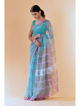 Shilpi Handicrafts - Aheli Sea Green Kota Doria Saree