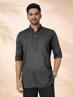 JBN Creation - Men Cotton Black Jacquard Self Design Short Kurta