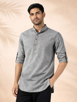 JBN Creation - Men Cotton Grey Jacquard Self Design Short Kurta