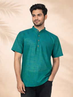 JBN Creation - Men Cotton Green Jacquard Self Design Short Kurta