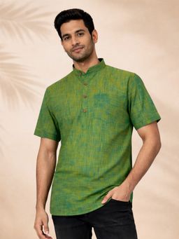 JBN Creation - Men Cotton Green Jacquard Self Design Short Kurta