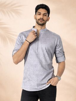 JBN Creation - Men Grey Cotton Blend Digital Polka Print Short Kurta