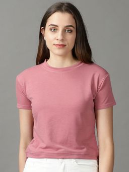 SHOWOFFFF - Womens Half Sleeves Round Neck Mauve Solid T-Shirt