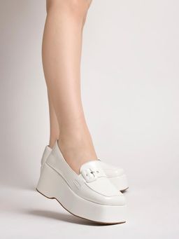Shoetopia - Stylish Patent White Casual Shoes for Women