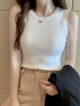 Outzidr - White Solid Wide Strapped Tank Top