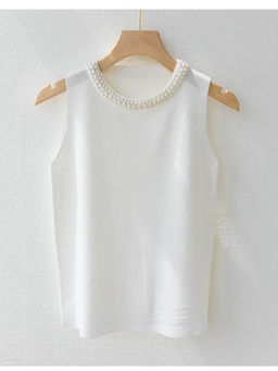 Outzidr - White Pearl Studded Tank Top