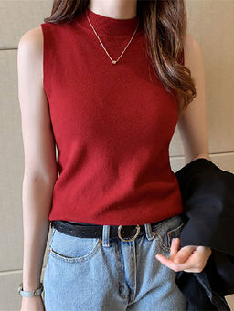 Outzidr - Red Solid High Neck Wide Top