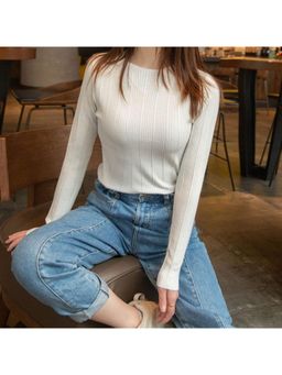 Outzidr - White Round Neck Top