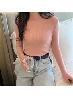 Outzidr - Peach High Neck Flat Knit Top