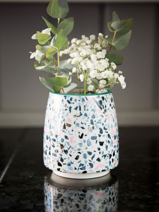 KitchenCraft Small Indoor Plant Pot For thinKitchen Ceramic Decorative Terrazzo Design