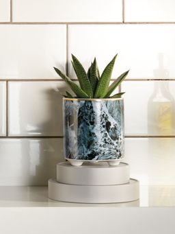 KitchenCraft - Small Indoor Plant Pot For thinKitchen Ceramic Decorative Green Marble Design