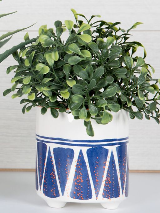 KitchenCraft Premium Blue Geometric Ceramic Decorative Planter, 11cms