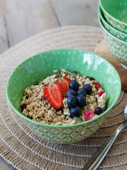 KitchenCraft - Geometric-Patterned Ceramic Bowl For thinKitchen, Green & Yellow