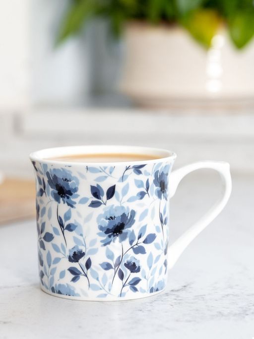 KitchenCraft Blue Rose Fluted Mug For thinKitchen, 300ml