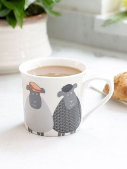 KitchenCraft - Blue Sheep Fluted Printed Animal Mug For thinKitchen, 300 ml