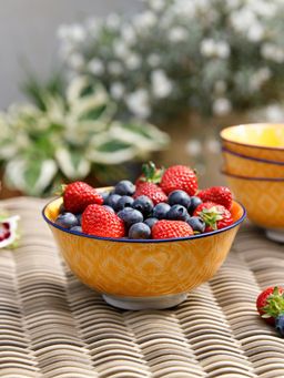 KitchenCraft - Bright Orange Glazed Stoneware Bowls For thinKitchen Spotty/Textile Pattern