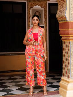 Ragavi - Peach Echo Multi-Color Silk Co- Ord (Set of 3)